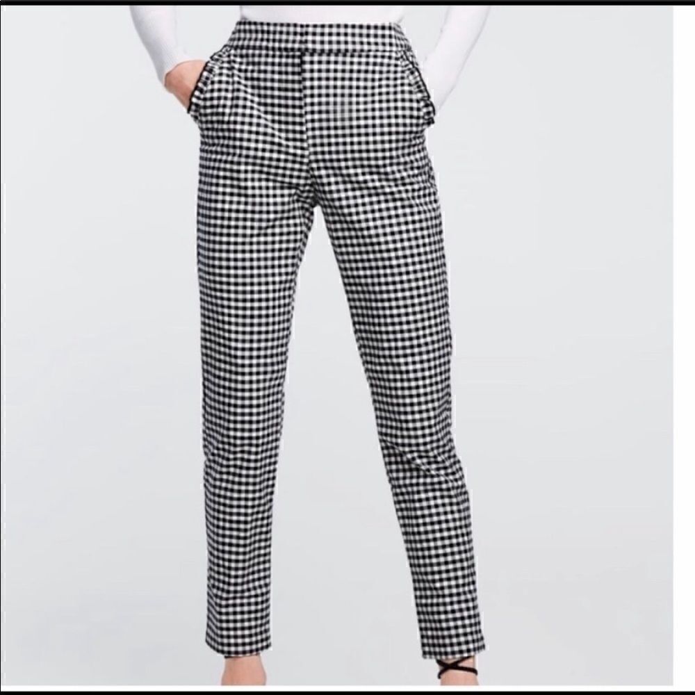 NWOT Zara Gingham Ruffle Pants Small Black White